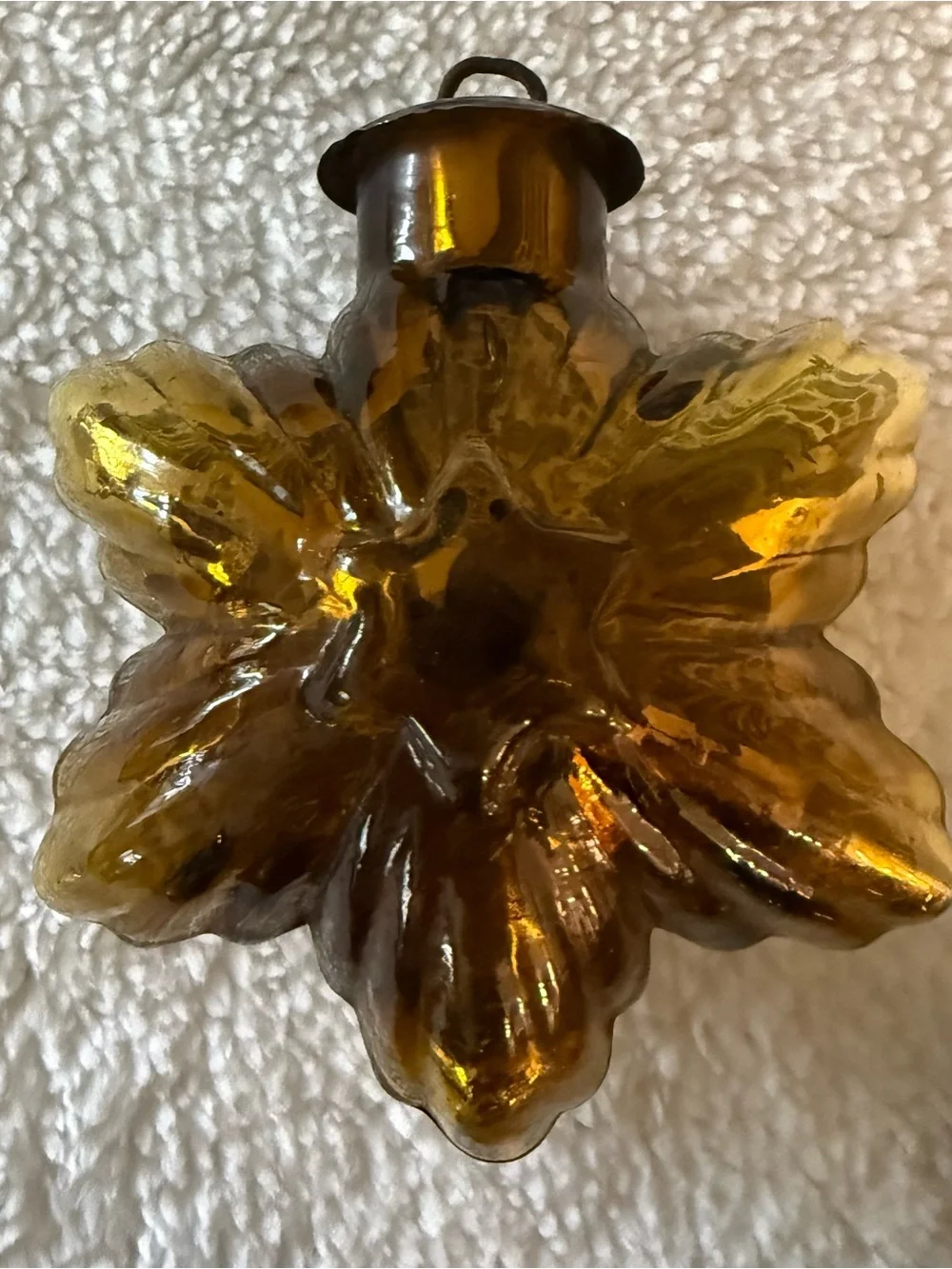3 VTG Gold Orange Glass Star Snowflake Christmas Ornament Kugel Midwest Brass